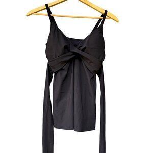 Land's End Women's Side-Tie V-Neck Wrap Adjustable Black Tankini Swimsuit Top 12
